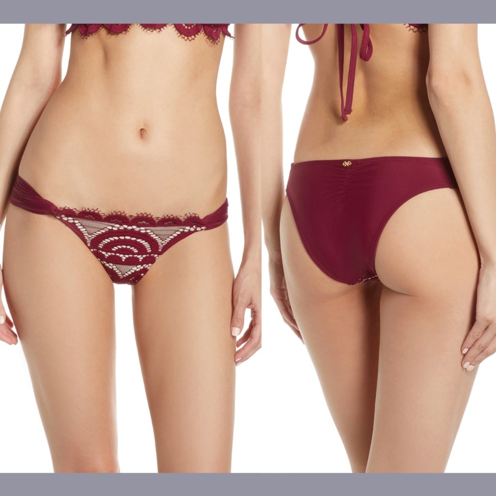 NWT PILYQ PQ [ Large ] Lace‎ Fanned Teeny Bikini Bottoms in Vino